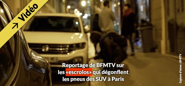 Reportage de BFMTV sur les "escrolos" qui dégonflent les pneus du SUV à Paris, pensant faire avancer ainsi la "cause du climat"