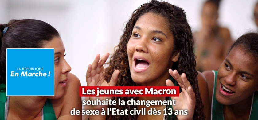 les jeunes avec Macron souhaite autoriser le changement de sexe à l'état civil 13 ans